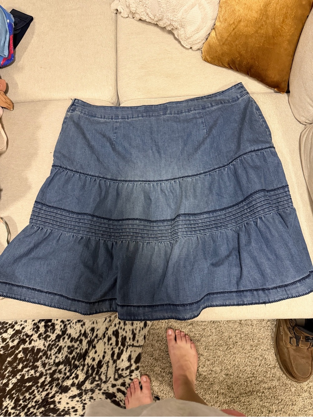 Ashley Stewart Blue Denim Tiered Skater Skirt